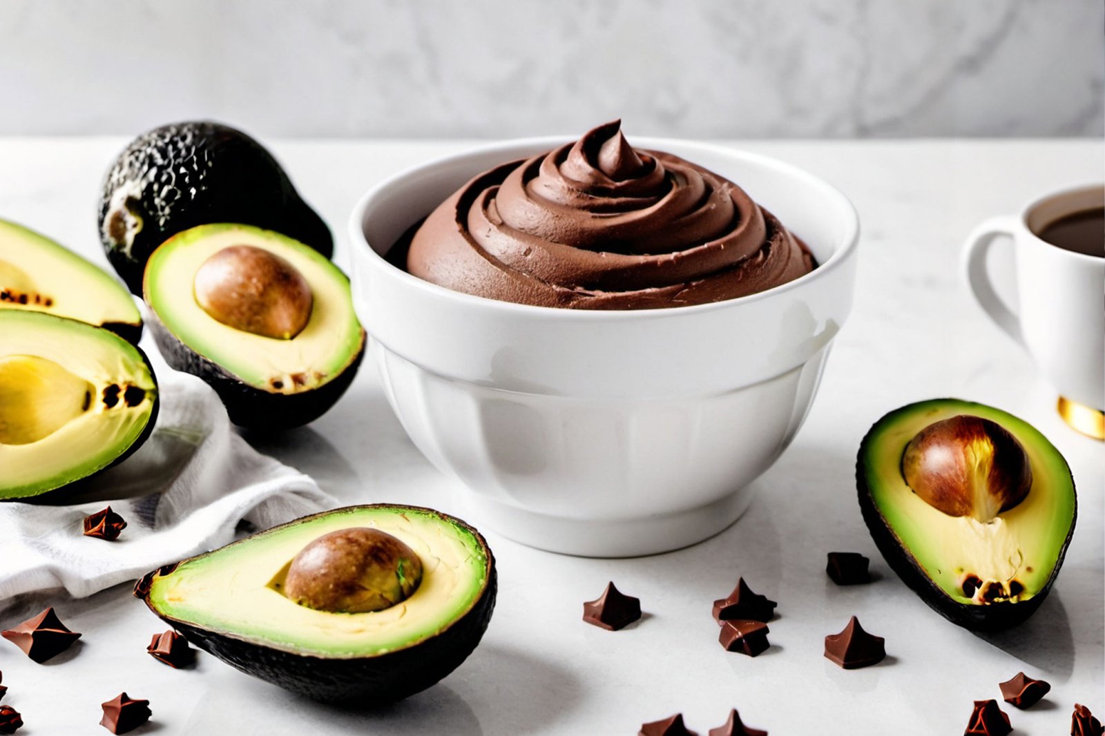 avocado mousse made with avocado, cocoa powder, honey or maple syrup, milk, and vanilla extract